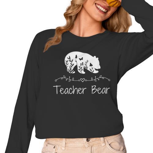 Teacher Bear For Educators Teacher Appreciation Women Long Sleeve T-Shirt - teacherstshirts.com UK