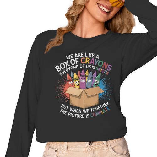 Teacher We Are Like a Box Of Crayons Women Long Sleeve T-Shirt - teacherstshirts.com UK