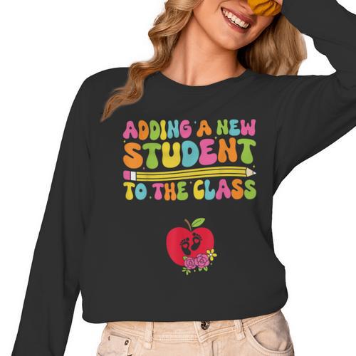 Teacher Pregnancy Announcement Clothing Expecting Teacher X-Small Women Long Sleeve T-Shirt - teacherstshirts.com AU
