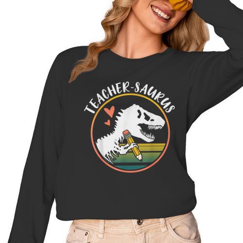 Teacher-Saurus Dinosaur Teacher Design T-Rex Design Women Long Sleeve T-Shirt - teacherstshirts.com AU