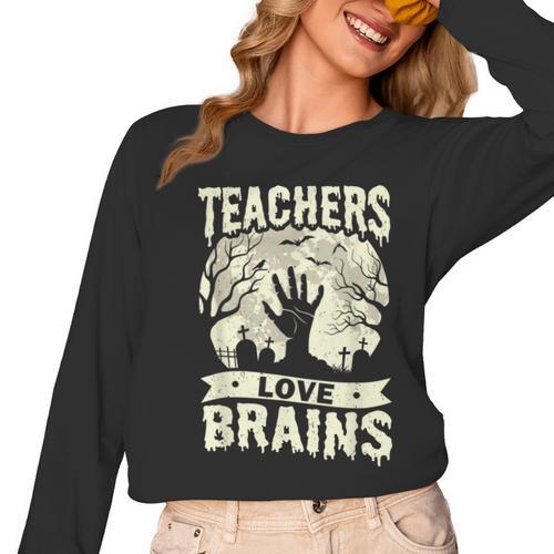 Teachers Love Brains Halloween Costume Boo Trick Teach Women Long Sleeve T-Shirt - teacherstshirts.com DE