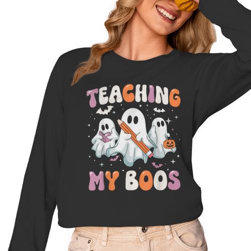 Teaching My Boos Teacher Cute Ghost Teacher Halloween Women Long Sleeve T-Shirt - teacherstshirts.com DE