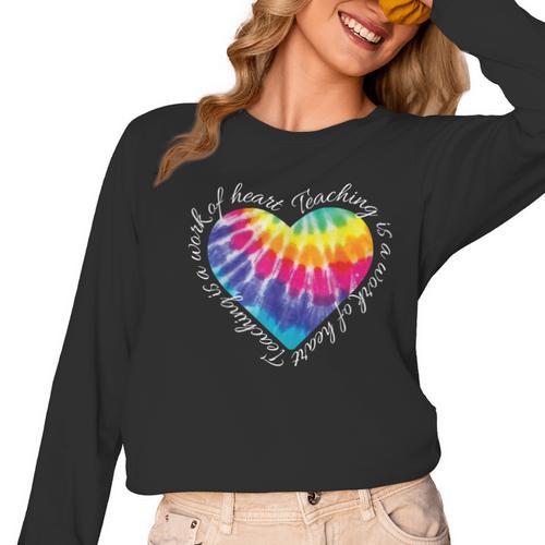 Teaching Is a Work Of Heart Tie Dye Hippie For Teacher For Men Women Girls Kids Women Long Sleeve T-Shirt - teacherstshirts.com DE