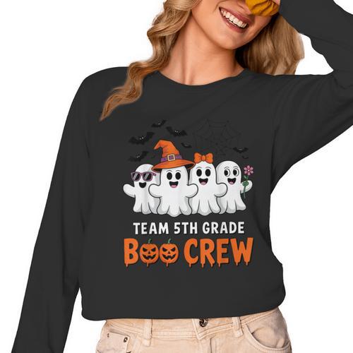 Team 5th Grade Boo Crew Halloween Teacher Student Costume Women Long Sleeve T-Shirt - teacherstshirts.com CA