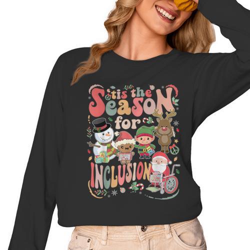Tis The Season For Inclusion Christmas Sped Teacher Women Long Sleeve T-Shirt - teacherstshirts.com DE