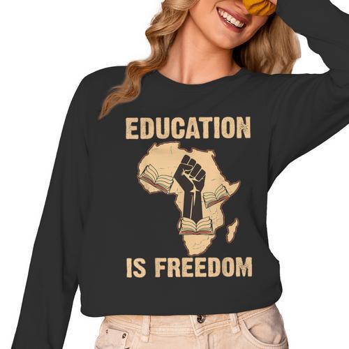 History Education Is Freedom African Map Black Teacher Women Long Sleeve T-Shirt - teacherstshirts.com UK