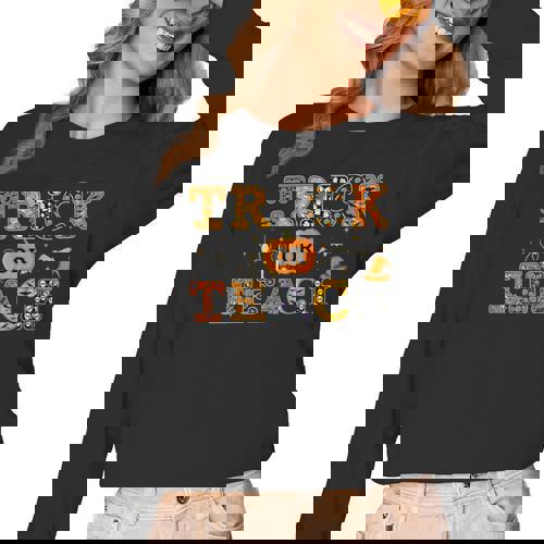 Trick Or Teach Funny School Teacher Halloween Costume Women Long Sleeve T-Shirt - teacherstshirts.com