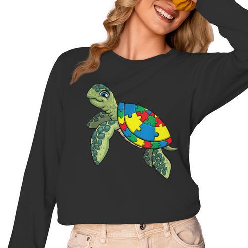 Turtle Puzzle Pieces For Autism Awareness Kids Women Teacher Women Long Sleeve T-Shirt - teacherstshirts.com DE