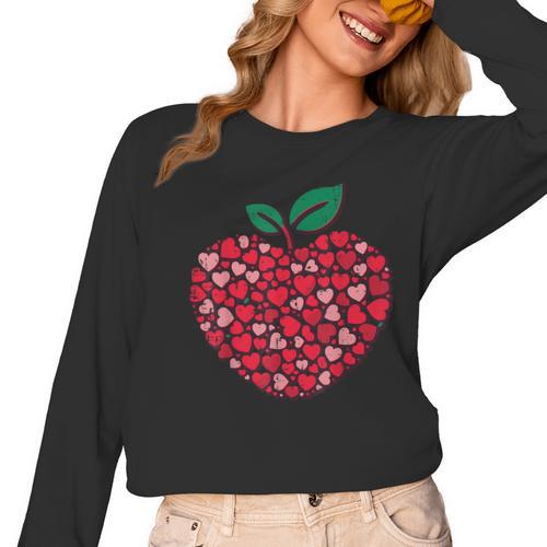 Valentines Day Teacher Hearts Apple Love Teach Women Men Women Long Sleeve T-Shirt - teacherstshirts.com