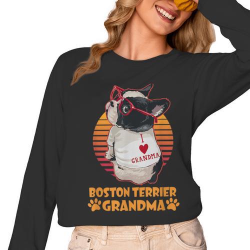 Vintage Boston Terrier Grandma Wear Sunglasses Dog Lover Men Women Girls Kids Women Long Sleeve T-Shirt - Bostonterriersmerch.com UK