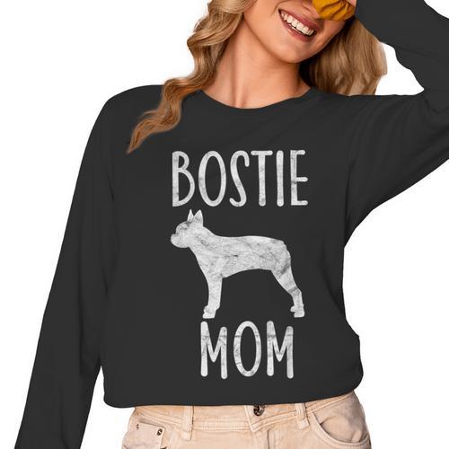 Vintage Boston Terrier Mom Dog Owner Bostie Mother Women Long Sleeve T-Shirt - Bostonterriersmerch.com