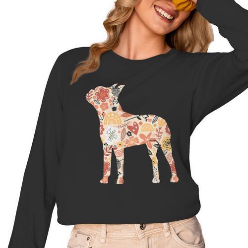 Vintage Floral Boston Terrier For Dog Lover Women Long Sleeve T-Shirt - Bostonterriersmerch.com
