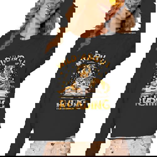 Wild About Reading Tiger For Teachers &amp; Students Women Long Sleeve T-Shirt - teacherstshirts.com