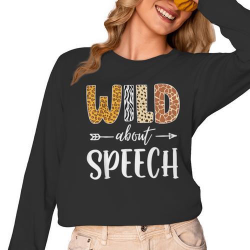 Wild About Speech SLP Leopard Teacher Back To School Kids Women Long Sleeve T-Shirt - teacherstshirts.com DE
