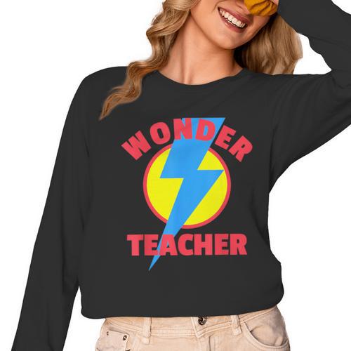 Wonder Teacher Teacher Halloween Tshirt Women Long Sleeve T-Shirt - teacherstshirts.com