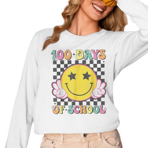 100th Day Of School Teacher Kids 100 Days Of School Women Long Sleeve T-Shirt - teacherstshirts.com UK