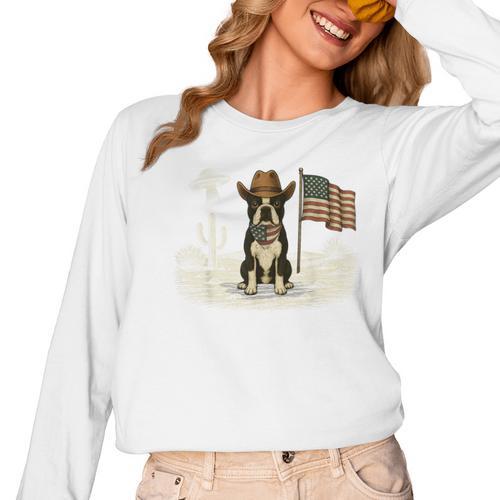 Boston Terrier 4th Of July US American Flag Dog Patriotic Women Long Sleeve T-Shirt - Bostonterriersmerch.com