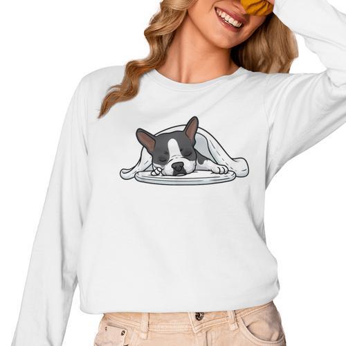 Boston Terrier Dog Official Sleeping Men Women Girls Kids Women Long Sleeve T-Shirt - Bostonterriersmerch.com