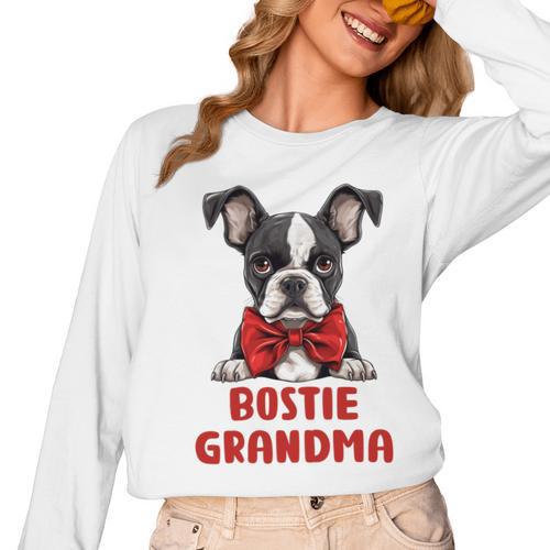 Boston Terrier Grandma Dog Lovers Puppy Bostie Owner Women Long Sleeve T-Shirt - Bostonterriersmerch.com