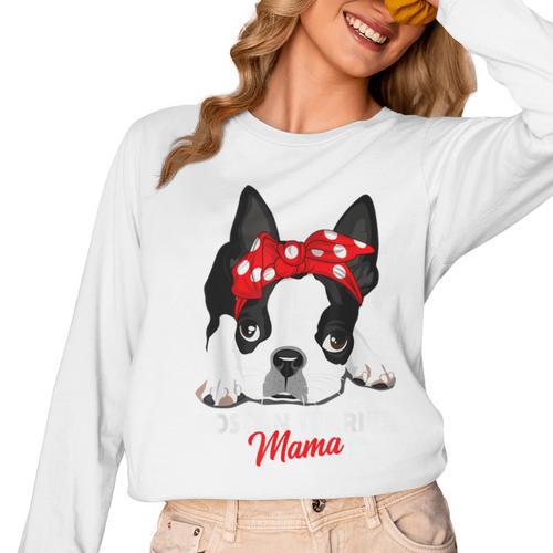 Boston Terrier Mum Dog Woman Idea Women Long Sleeve T-Shirt - Bostonterriersmerch.com UK