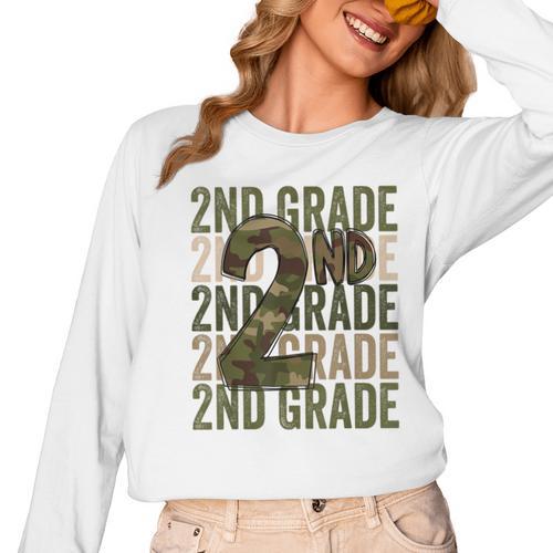 Camo Team 2nd Grade Squad Back To School Teacher Kids Boys Women Long Sleeve T-Shirt - teacherstshirts.com DE