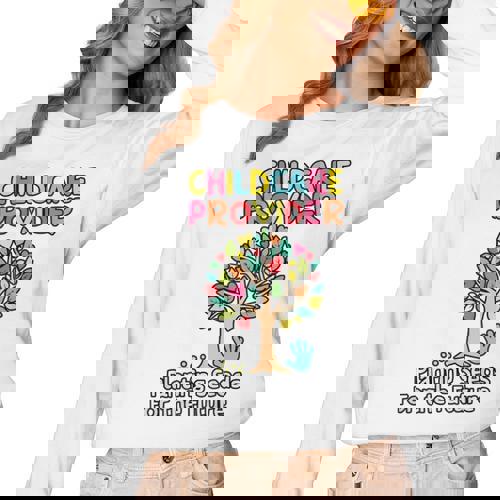 Childcare Provider Job Daycare Provider Daycare Teacher Women Long Sleeve T-Shirt - teacherstshirts.com