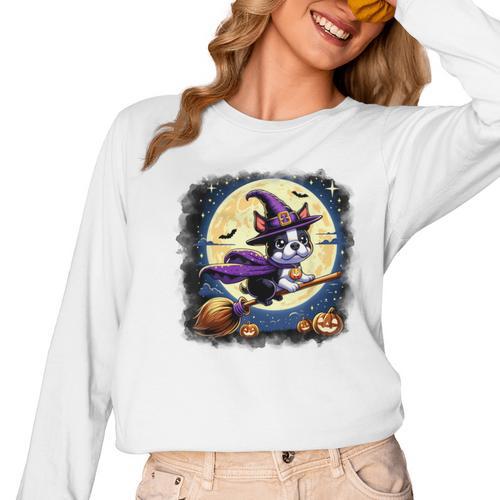 Cute Boston Terrier Halloween Costume Dog Lover Women Girls Women Long Sleeve T-Shirt - Bostonterriersmerch.com AU