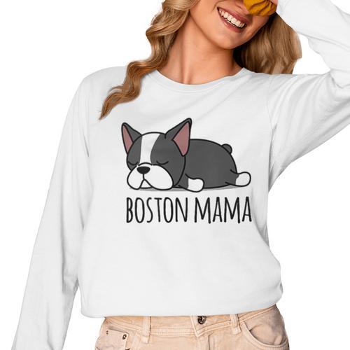 Cute Boston Terrier Boston Mama Women Long Sleeve T-Shirt - Bostonterriersmerch.com UK
