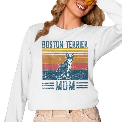 Dog Boston Terrier Mom Vintage Boston Terrier Mom Women Long Sleeve T-Shirt - Bostonterriersmerch.com