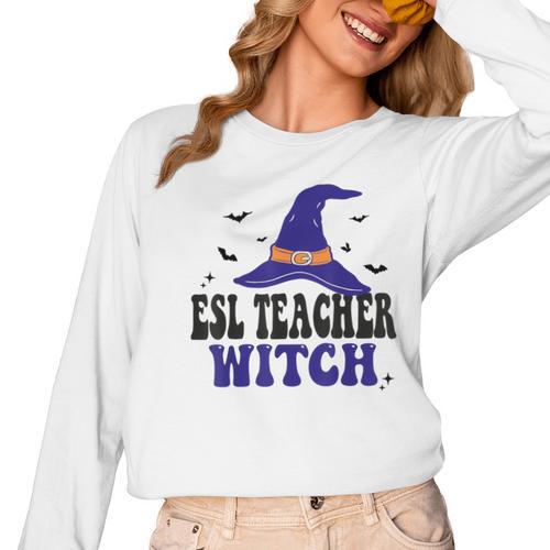 ESL Teacher Witch Halloween Matching Group Costume Women Long Sleeve T-Shirt - teacherstshirts.com UK