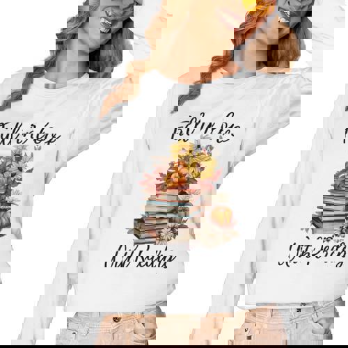 Fall In Love With Reading Book Autumn Teachers Pumpkins Women Long Sleeve T-Shirt - teacherstshirts.com