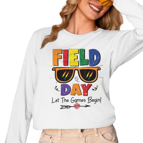 Field Day 2025 Let The Games Begin Kids Boys Girls Teachers Women Long Sleeve T-Shirt - teacherstshirts.com DE