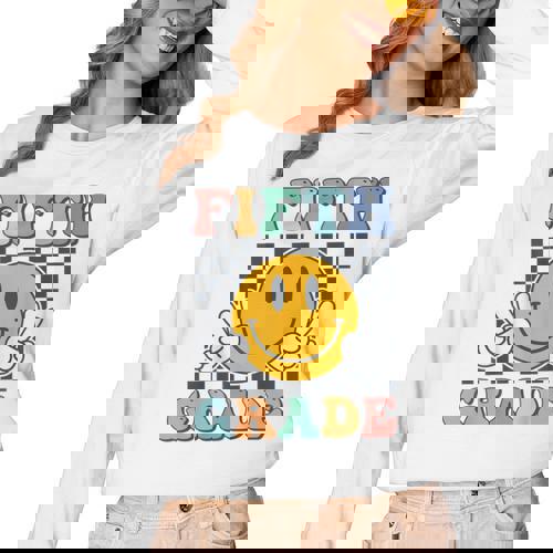 Fifth Grade Team Teachers Boys Girls Retro Smile 5th Grade Women Long Sleeve T-Shirt - teacherstshirts.com