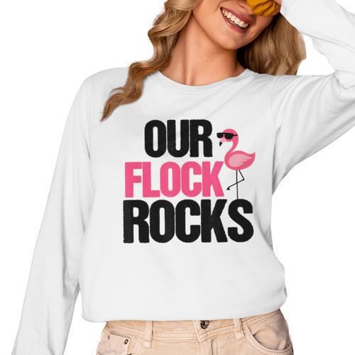 Our Flock Rocks Flamingo Mother's Day Teacher Women Long Sleeve T-Shirt - teacherstshirts.com