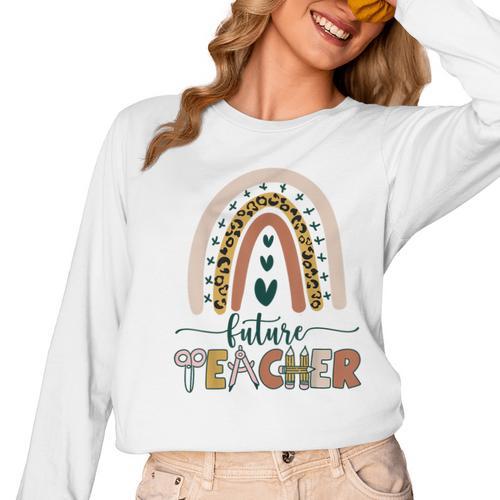 Future Teacher Boho Rainbow Leopard New Grad Student Women Long Sleeve T-Shirt - teacherstshirts.com UK