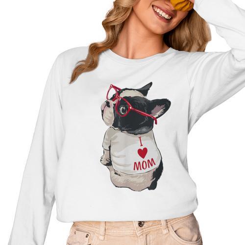 Girls I Heart Mom Love Mama Boston Terrier Dog Lover Women Long Sleeve T-Shirt - Bostonterriersmerch.com