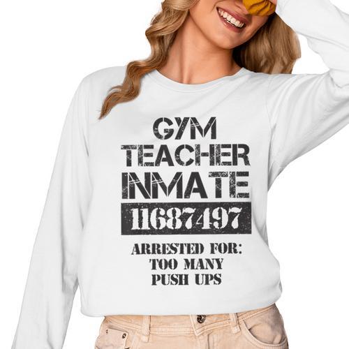 Halloween Gym Teacher Prisoner Costume Women Long Sleeve T-Shirt - teacherstshirts.com