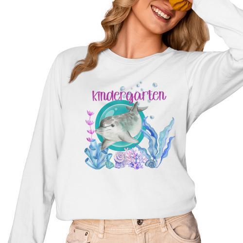 Kindergarten Teacher Dolphin Ocean Life Teaching Team Spirit Women Long Sleeve T-Shirt - teacherstshirts.com