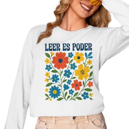 Leer Es Poder Cute Floral Boho Spanish Teacher Reading Women Long Sleeve T-Shirt - teacherstshirts.com CA