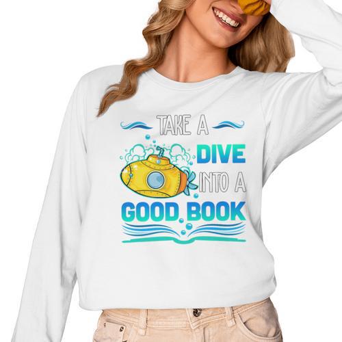 Librarian Teacher Dive Into A Good Book Reading Premium Tri-Blend Women Long Sleeve T-Shirt - teacherstshirts.com UK