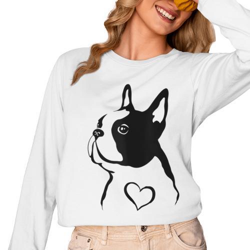 I Love My Boston Terrier Dog With Heart Women Long Sleeve T-Shirt - Bostonterriersmerch.com