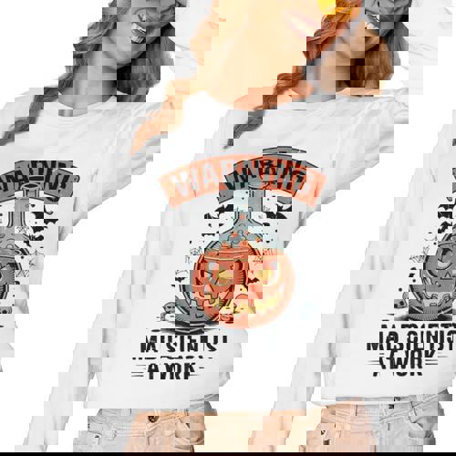 Mad Scientist Pumpkin Science Teacher Halloween Costume Kids Women Long Sleeve T-Shirt - teacherstshirts.com