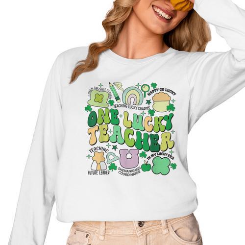 One Lucky Teacher St Patrick's Day Irish Teacher Lucky Era Women Long Sleeve T-Shirt - teacherstshirts.com AU