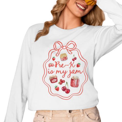 Preschool Pre-K Is My Jam Strawberry Girl Teacher Kids Women Long Sleeve T-Shirt - teacherstshirts.com UK