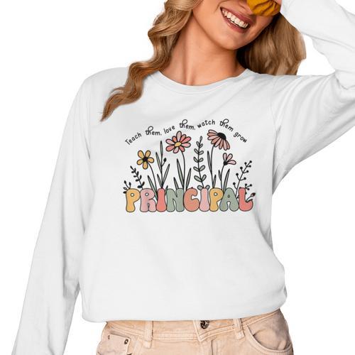 Retro Vintage Floral Principal Shirt For Women Teachers Day Women Long Sleeve T-Shirt - teacherstshirts.com UK