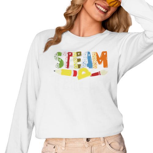Steam Teacher Science Tech Engineering Arts Maker Women Long Sleeve T-Shirt - teacherstshirts.com CA