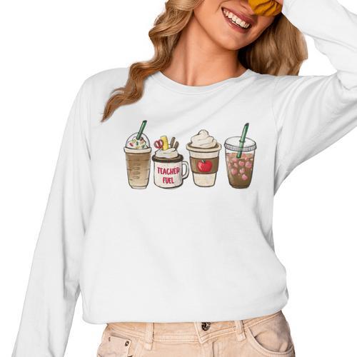Teacher Fuel Coffee Teacher Mug Latte Iced Coffee Fall Women Long Sleeve T-Shirt - teacherstshirts.com DE