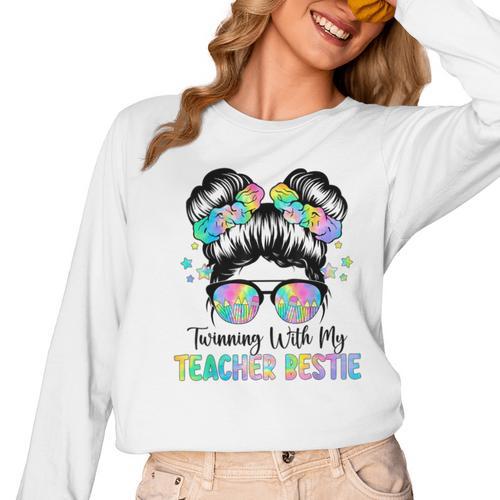Twin Day Friends Teacher Twinning With My Bestie Women Long Sleeve T-Shirt - teacherstshirts.com
