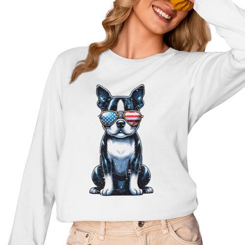 USA Flag Boston Terrier Best Dog Mom Ever 2025 Women Long Sleeve T-Shirt - Bostonterriersmerch.com