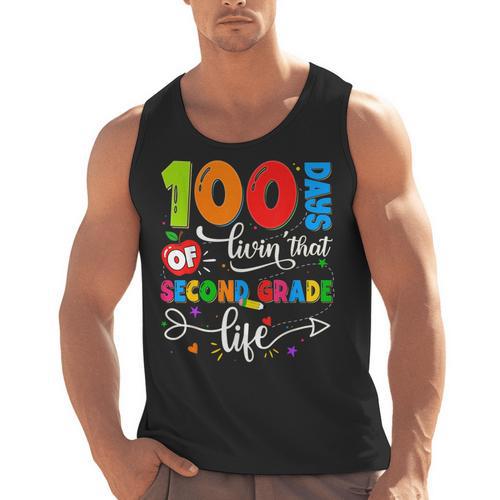 100 Days Of Living That 2nd Grade Life Boy Girl Teacher Men Tank Top - teacherstshirts.com UK
